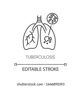 Tuberculosis pixel perfect linear icon. Thin line customizable illustration. Contagious respiratory illness, infectious disease contour symbol. Vector isolated outline drawing. Editable stroke