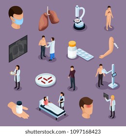 Tuberculosis prevention isometric icons set with health symbols isolated vector illustration