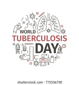 Tuberculosis round banner. Symptoms, Treatment. Line icons set. Vector signs for web graphics.