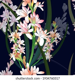 Tuberose - vector image of perfumery and cosmetic plants. Seamless pattern. Use printed materials, fabric prints, posters, postcards, packaging.