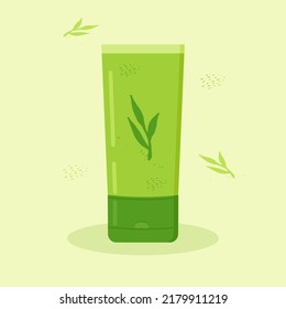 tubes with cosmetics isolated is decorated with plants in green