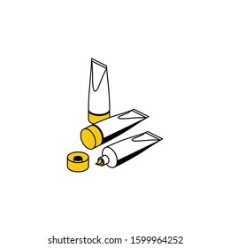 Tubes of cream. Vector line, 3d stroke isometric, color web icon, new flat style. Creative illustration design, abstract idea for infographics.