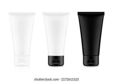 Tubes with flip top cap mockup. Vector illustration isolated on white background. Can be use for your design, advertising, promo and etc. Symmetrical lighting scheme.	