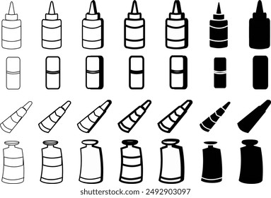 tubes, glue, black and white icons. back to school