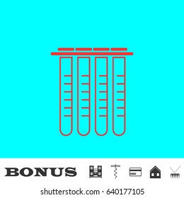 Tubes icon flat. Red pictogram on blue background. Vector illustration symbol and bonus buttons Music center, corkscrew, credit card, house, drum