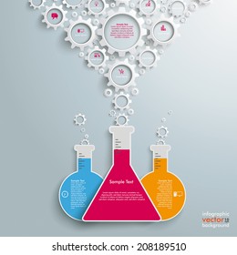 Tubes infographic with white gears on the grey background. Eps 10 vector file.