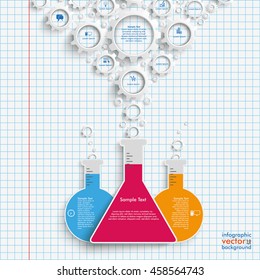 Tubes infographic with white gears on the checked paper background. Eps 10 vector file.