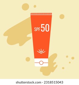 Tubes with inscription SPF50. Skincear, UV protection, Sunscreen. Vector illustration in flat style.