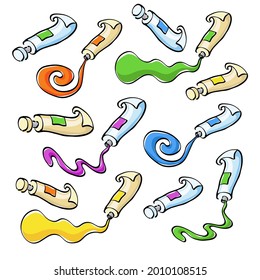 Tubes of oil paint on a white background, a color vector illustration in a simple cartoon style.