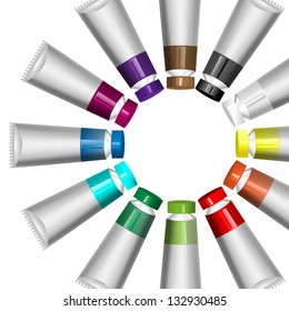tubes of paint arranged in a circle