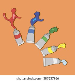 tubes of  paint with cats 