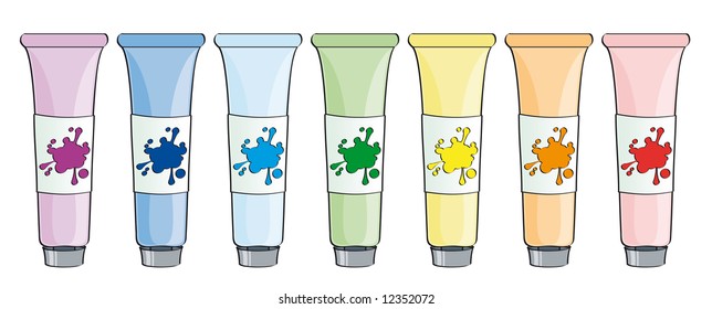 Tubes of paint isolated on white background