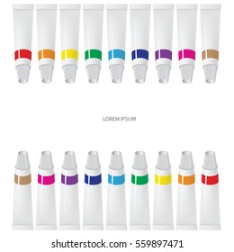 Tubes of paint on white background