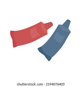 Tubes of red and blue paint illustration. School supply flat design. Office element - stationery and art school supply. Back to school. Paint tubes icon for painting or drawing