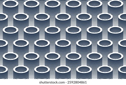 Tubes seamless pattern, optical style 3D pipes vector abstract background, line cylinders geometric tiling wallpaper, trippy op art.