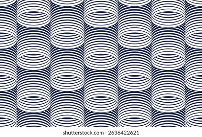 Tubes seamless pattern, optical style 3D pipes vector abstract background, line cylinders geometric tiling wallpaper, trippy op art.