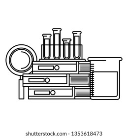 tubes test in holder with books and magnifying glass