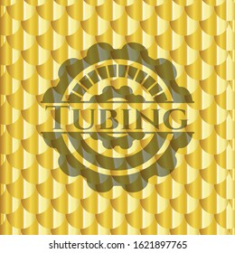 Tubing gold badge or emblem. Scales pattern. Vector Illustration. Detailed.
