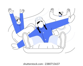 Tubing isolated cartoon vector illustrations. Group of smiling friends tubing in the winter park, snowy weather, have fun together outdoor, extreme season sport, high speed vector cartoon.