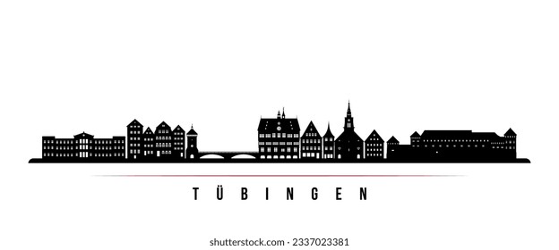 Tubingen skyline horizontal banner. Black and white silhouette of Tübingen, Germany. Vector template for your design.  svg