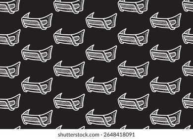 linha de para-choques tubular arte padrão sem costura em fundo preto. auto grade gravando doodle padrão fundo. carro para-choque hachura motivo papel de parede para garagem, oficina, auto detalhando mercadorias