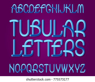 Tubular Letters typeface. Gradient plastic font. Isolated english alphabet.