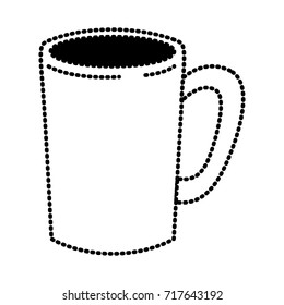 tubular mug of coffee with handle silhouette dotted monochrome on white background vector illustration