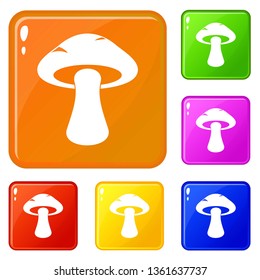 Tubular mushroom icons set collection vector 6 color isolated on white background