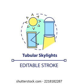 Tubular skylights concept icon. Power home with renewable energy. Sun tunnel abstract idea thin line illustration. Isolated outline drawing. Editable stroke. Arial, Myriad Pro-Bold fonts used