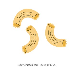 Tubules pasta type concept. Traditional Italian cuisine. Tasty and healthy food, wheat products. Template and mock up. Cartoon flat vector illustration isolated on white background