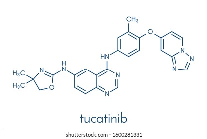 Tucatinib cancer drug molecule. Skeletal formula.