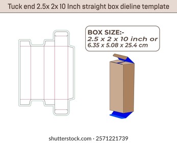 Tuck end 2.5x 2x 10 Inch straight box dieline template