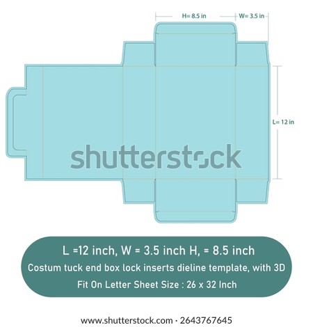 Tuck end box costum lock inserts dieline template,