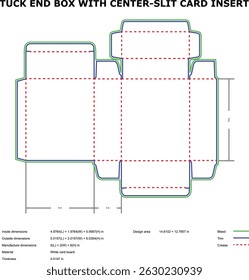 Design de inserção de cartão de fenda central de modelo de diecut da caixa de extremidade do encaixe