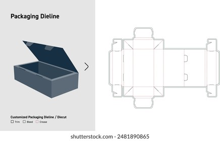 Caja de extremo de esmalte Dieline, caja de empaquetado Dieline, caja superior 