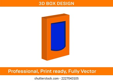 Tuck End box with transparent window box Dieline template and 3D box