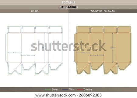 Tuck end box variations four folds dieline, editable packaging template with fold structure and professional die line for secure product packaging and branding