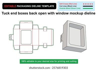 Tuck End Boxes Back Open with Window Mockup Dieline for Effortless Product Presentation, dieline template, packaging design, Custom box dieline, carton mockup, open box mockup