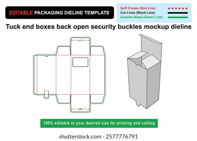 Tuck End Boxes Back Open Security Buckles Mockup Dieline for Enhanced Packaging Solutions, Mockup Dieline, Product Packaging, Box Mockup, Display Mockup, Custom Dieline, Custom box dieline