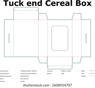 Tuck End Cereal Box Die Cut Template With Bleed Trim And Crease