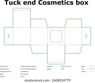 Tuck End Cosmetic Box Packaging Die Cut Template Vector With Dimensions