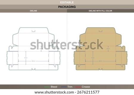 Tuck end mailer box dieline with flip top closures, die line layout, vector template, printable product packaging mockup for interlocking buckle boxes