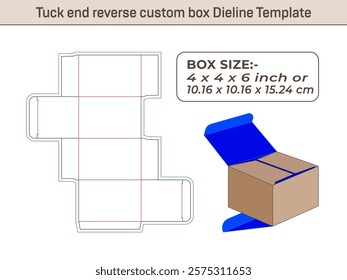 Tuck end reverse custom 4x4x6 Inch box Dieline Template 