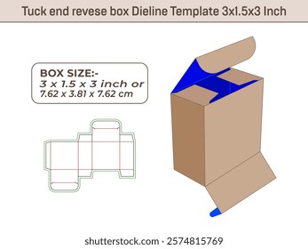 Tuck end revese box Dieline Template 3x1.5x3 Inch