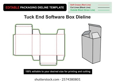 Tuck End Software Box Dieline for Custom Packaging Solutions, box dieline, packaging design, die cut template, product packaging, box design, custom packaging, printable dieline, folding box