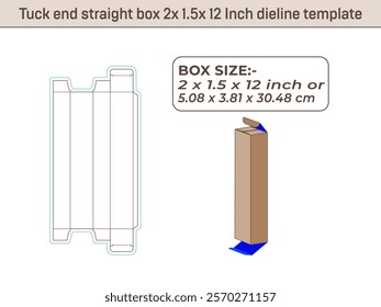 Tuck end straight box 2x 1.5x 12 Inch dieline template