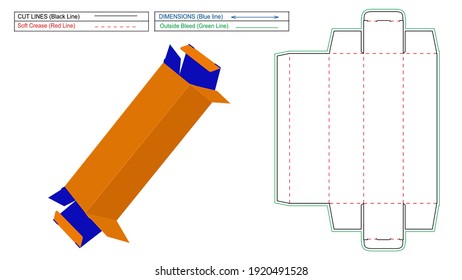 Tuck End or Straight Tuck End box dieline template and 3D render of Straight Tuck End box