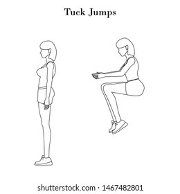 Tuck jumps exercise outline on the white background. Vector illustration