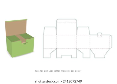 tuck top snap lock bottom packaging box die cut template - preview mockup - editable blueprint layout with cutting and creasing lines - vector eps file