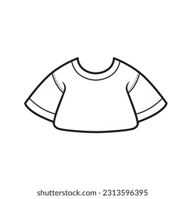 Tucked wide t-shirt outline for coloring on a white background